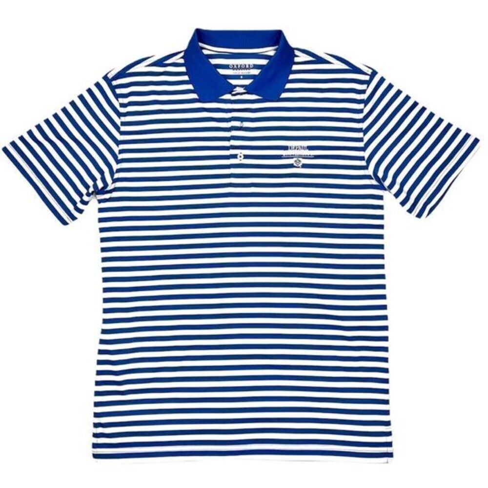 DePaul University NCAA Oxford America Bright Blue‎ Striped Polo Shirt Size Small